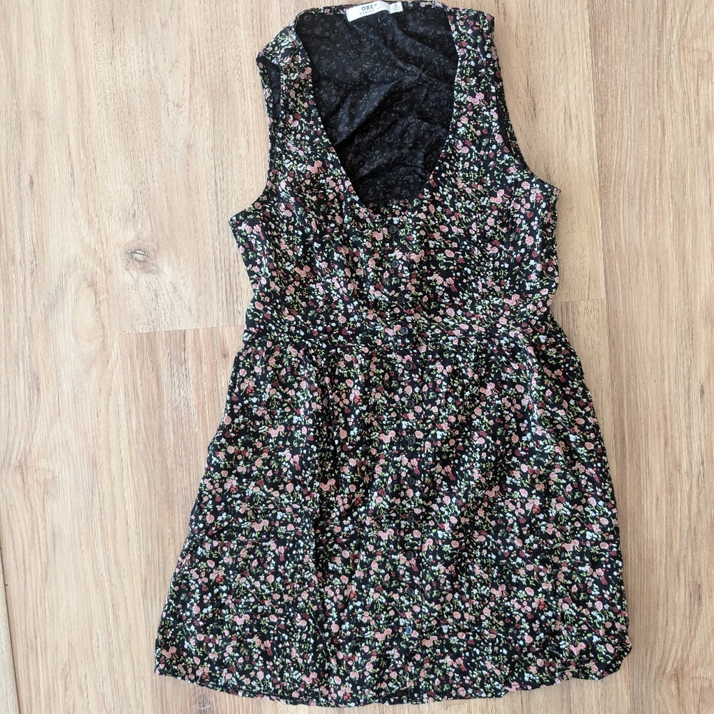 Obey floral dress with back tie detail, size small